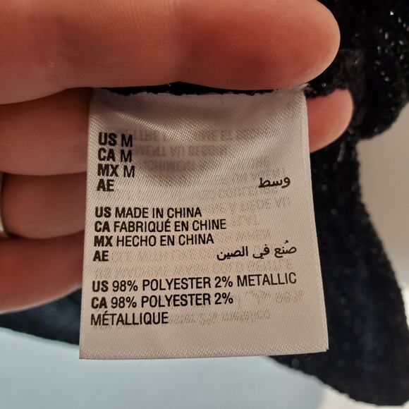 Maison Jules Sweater Women Medium Chenille Black Metallic V-Neck Long Sleeve New - Picture 10 of 12